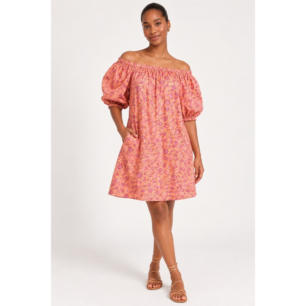 NWT Old Navy Floral Off Shoulder Puff Sleeve Mini Dress Pink Orange Purple XL